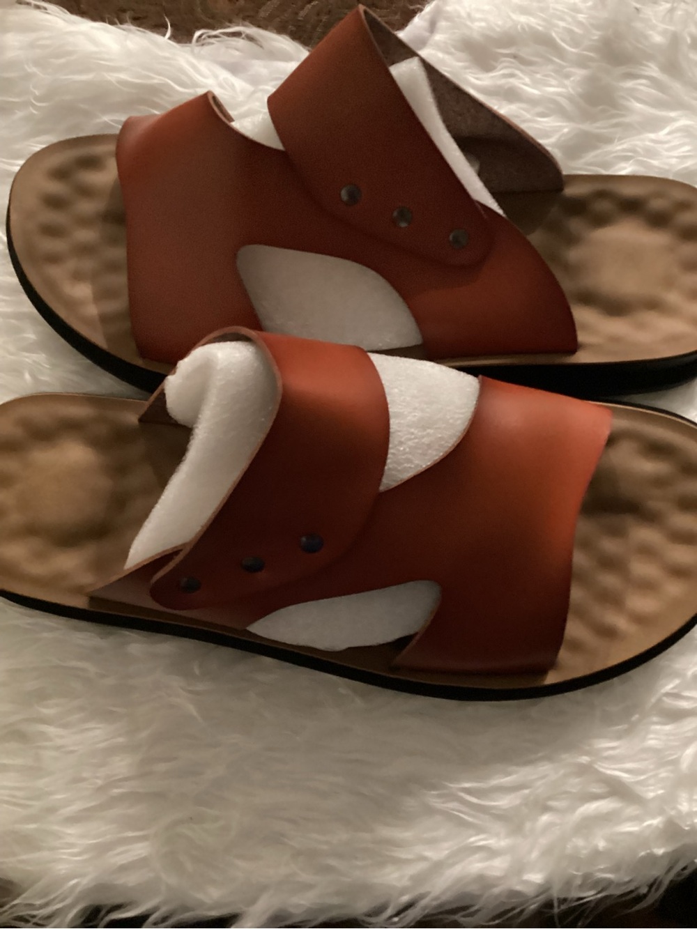 Women's Slide Sandals in Cognac Brown - Adjustable Strap Comfort
